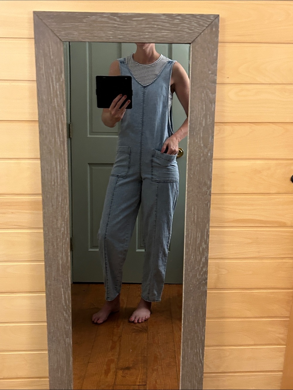 Light Wash Denim Overalls - Casual Sleeveless Jumpsuit